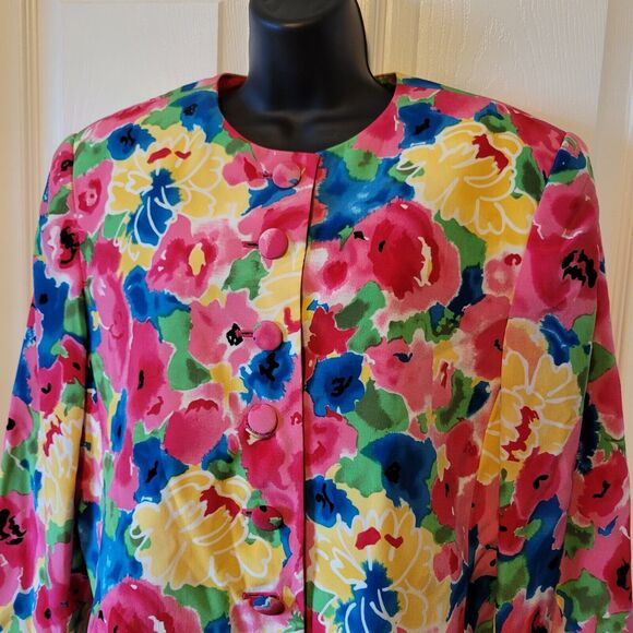 Evan Piccone Blazer Woman Large Crop Jacket Floral Watercolor Colorful Vibrant - Picture 2 of 10
